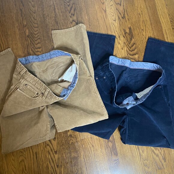 (2) pair L.L. Bean Standard Fit corduroy pants navy and khaki 38" X 30" mens - Picture 4 of 6